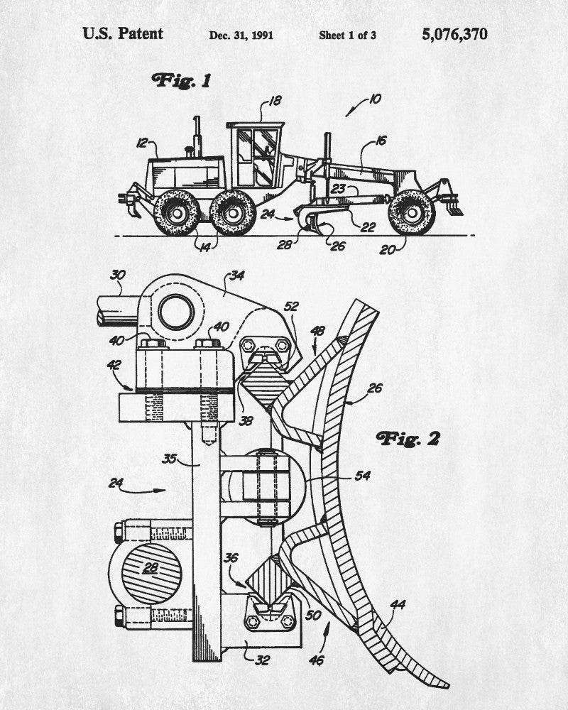 Grader Patent Print Construction Equipment Poster