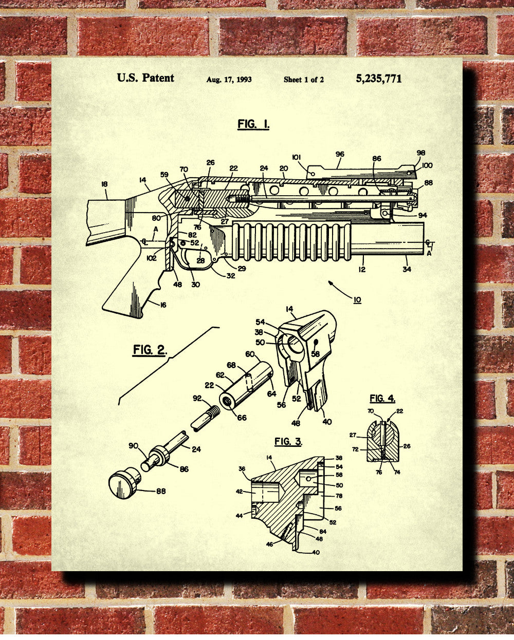Grenade Launcher Patent Print Military Blueprint Weapons Poster - OnTrendAndFab