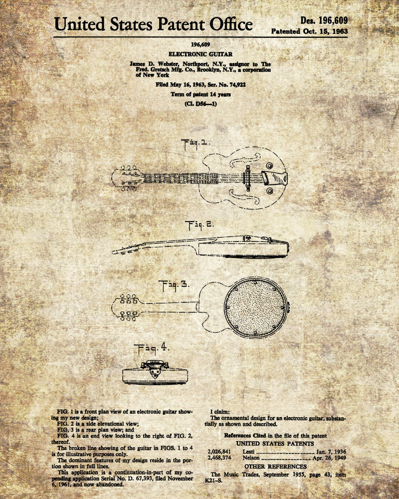 Guitar Poster Musical Instrument Patent Print Music Decor