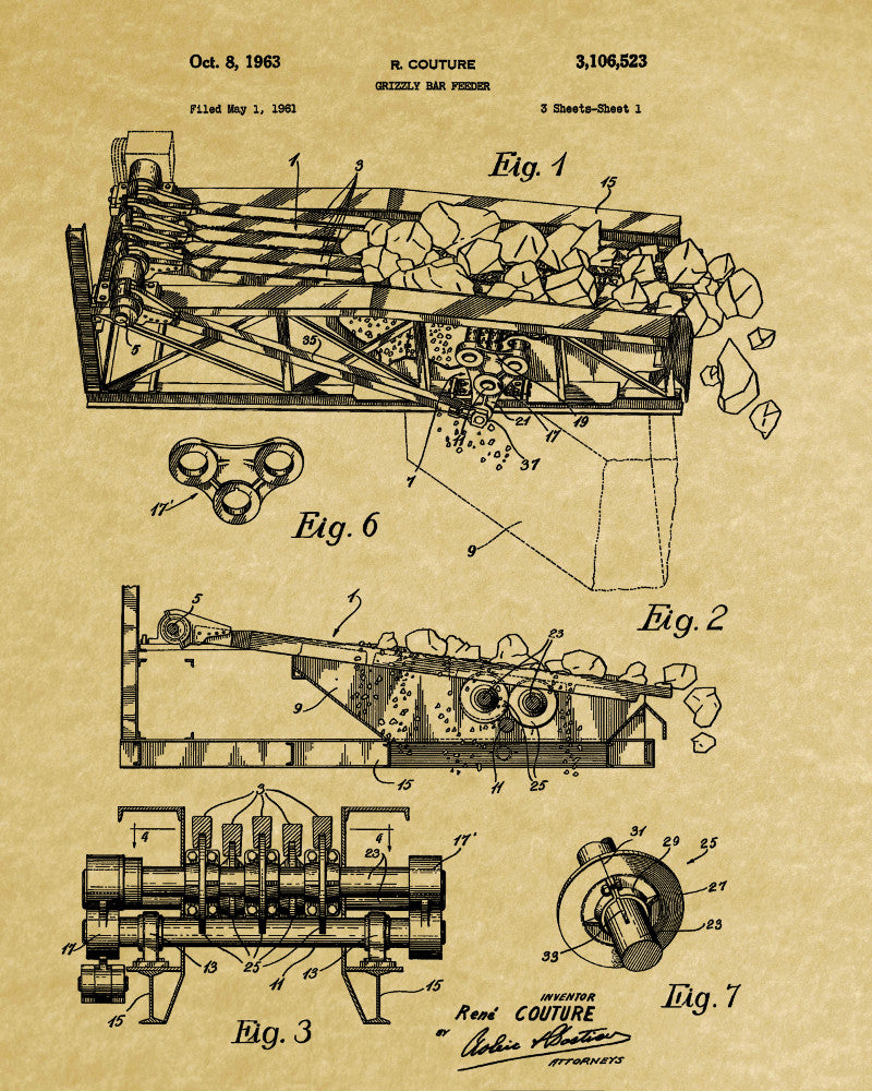 Rock Plant Grizzly Bars Patent Print Gold Rush Mining Poster