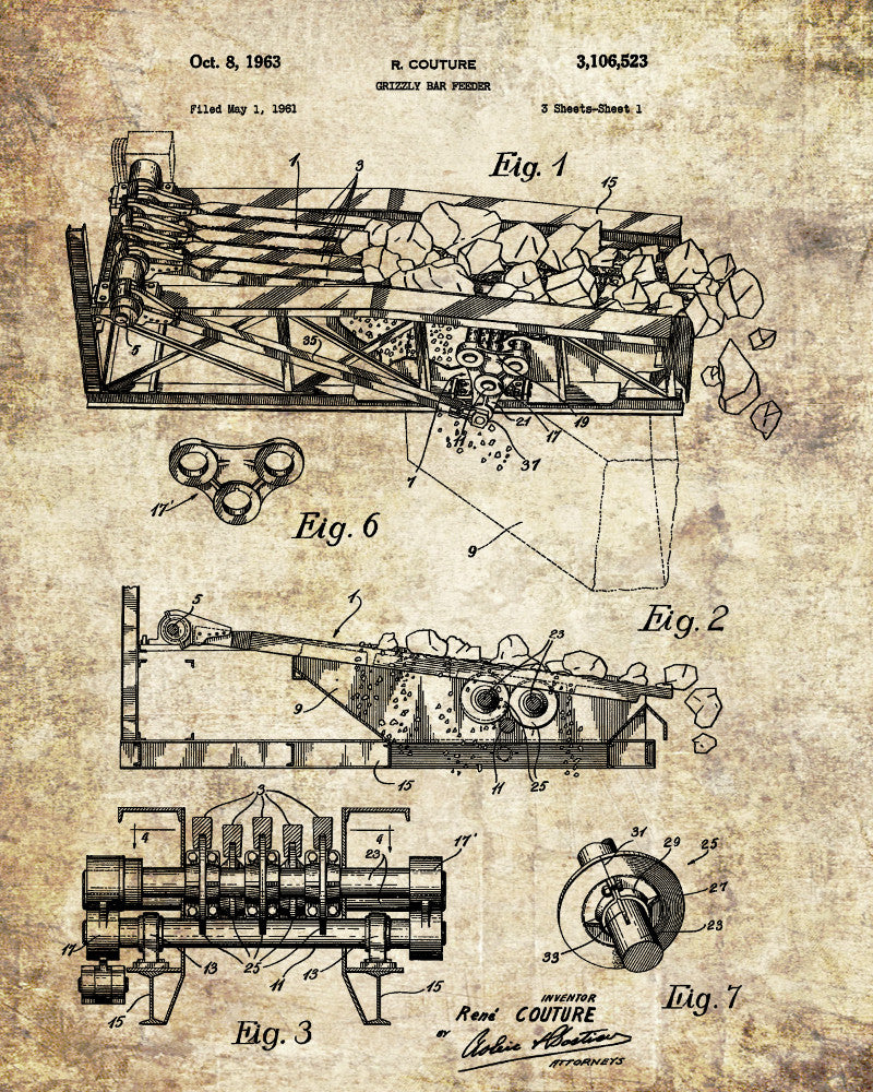 Rock Plant Grizzly Bars Patent Print Gold Rush Mining Poster