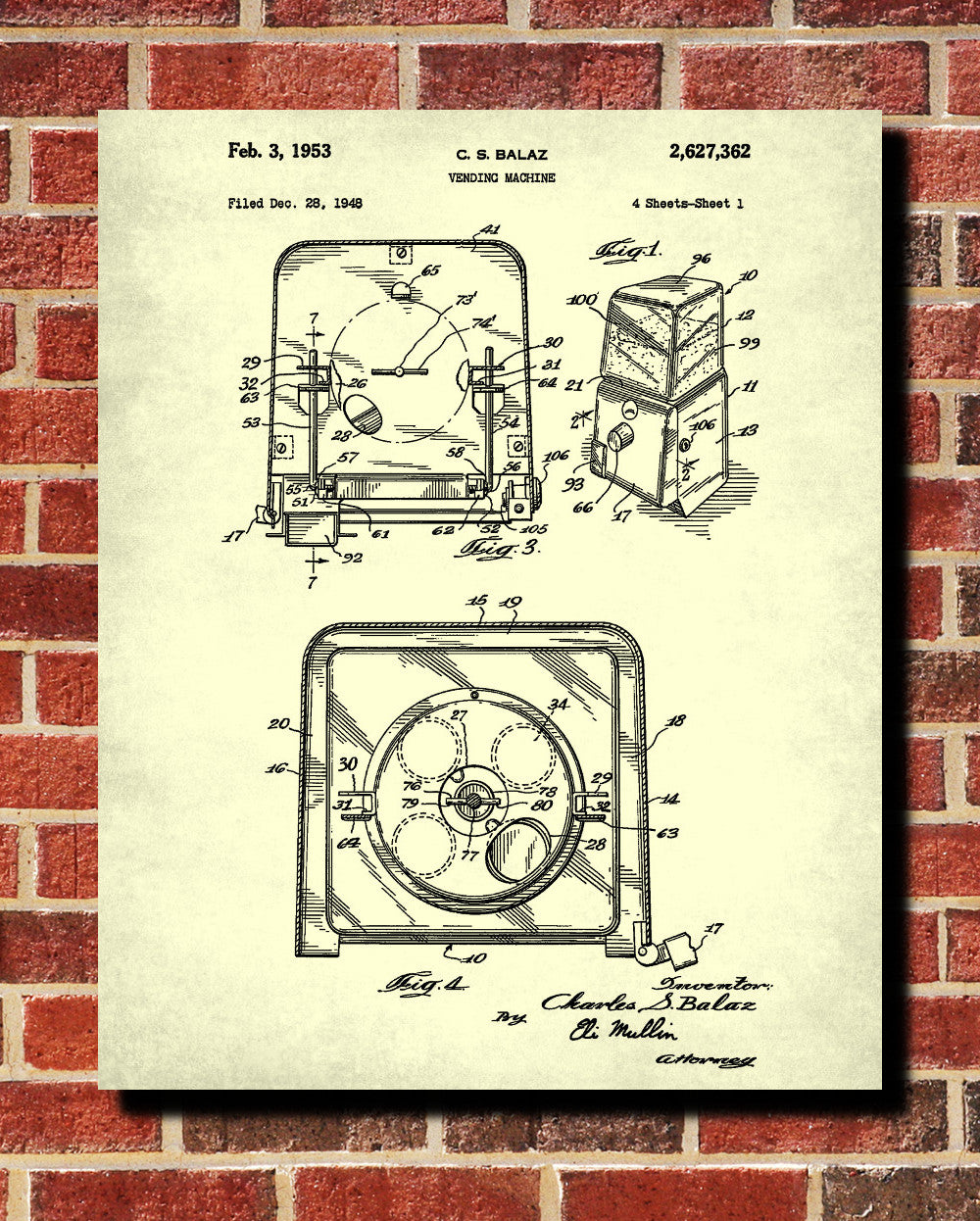 Vending Machine Blueprint Man Cave Poster Gumball Patent Print - OnTrendAndFab