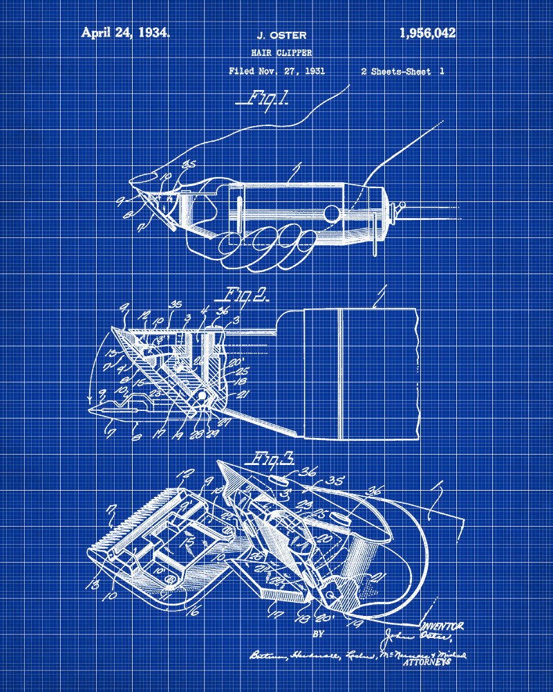 Barbershop Patent Print Hair Clippers Wall Art Poster - OnTrendAndFab