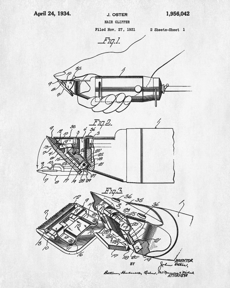 Barbershop Patent Print Hair Clippers Wall Art Poster - OnTrendAndFab
