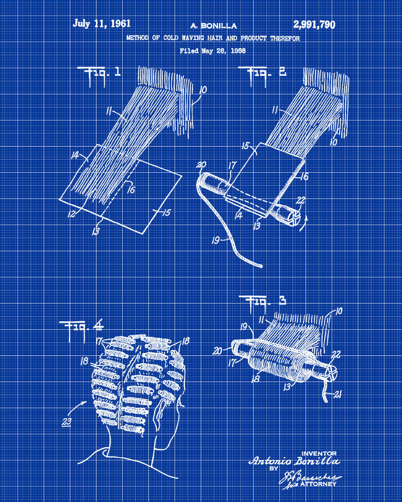 Hair Cold Waving Patent Print Salon Poster Hairdressing Blueprint