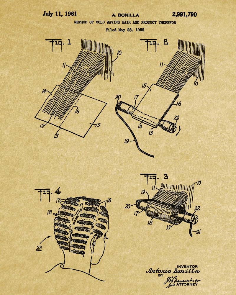 Hair Cold Waving Patent Print Salon Poster Hairdressing Blueprint
