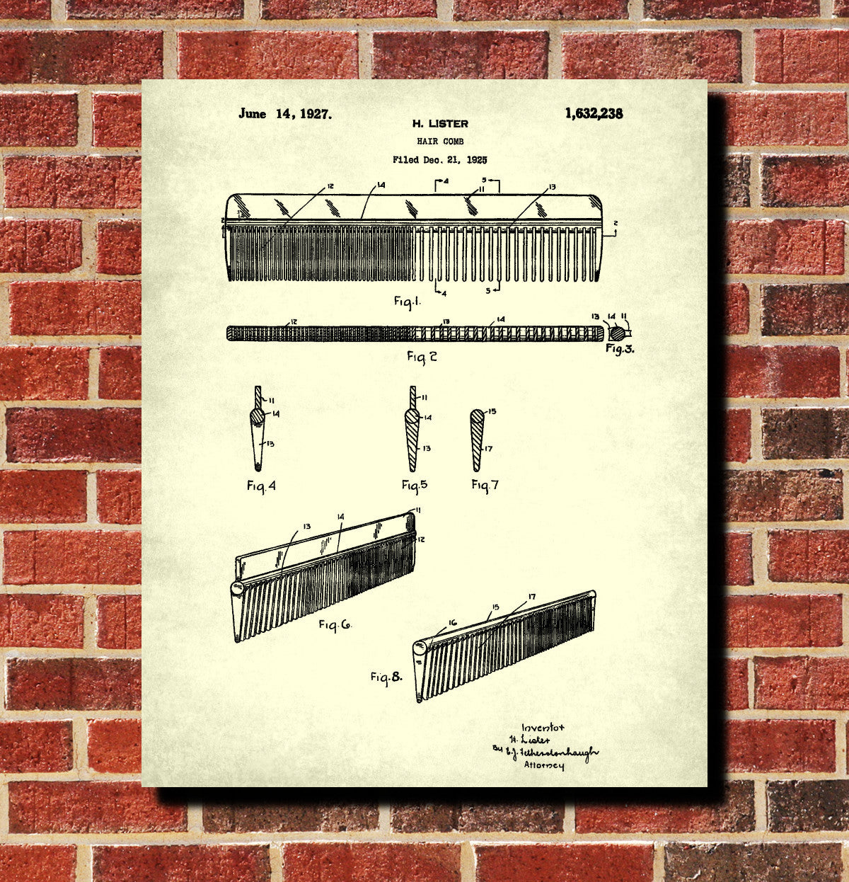 Hair Comb Patent Print Hairdressing Wall Art Barber Poster