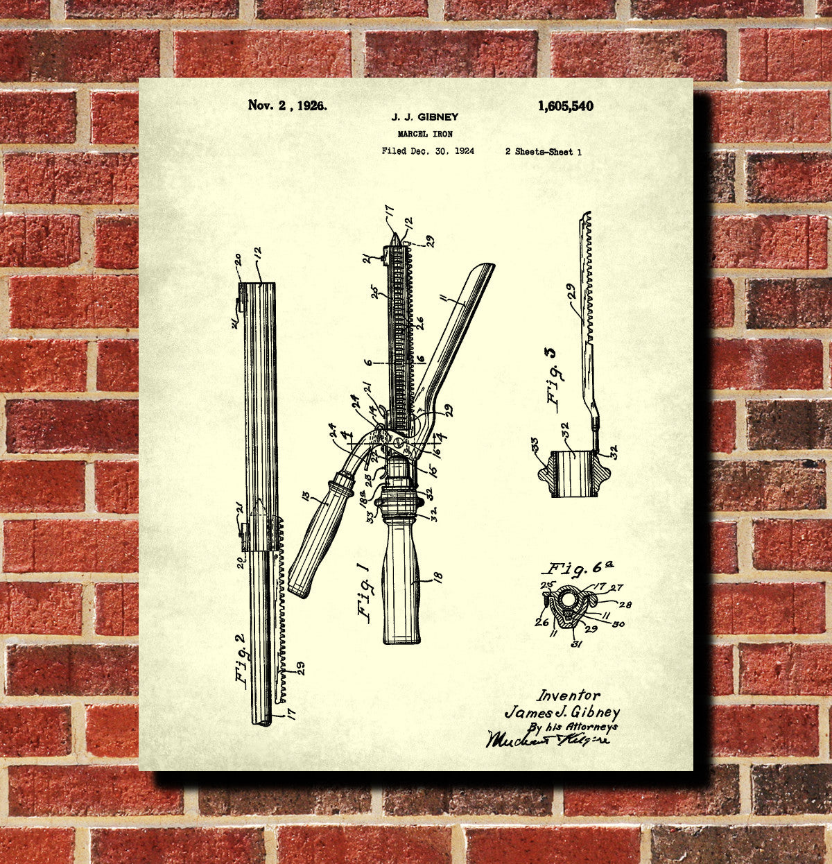 Hair Curler Marcel Iron Patent Print Salon Poster Hairdressing Blueprint