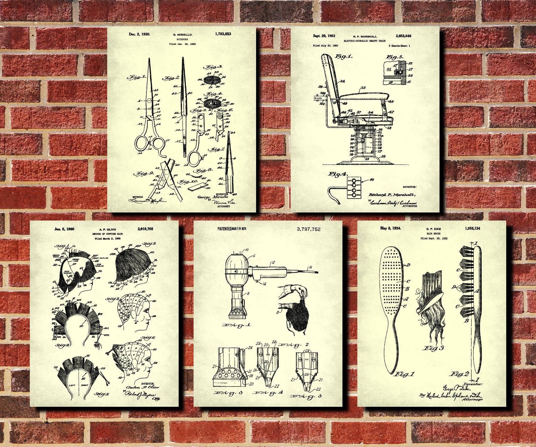 Hair Salon Patent Prints Set 5 Hairdressing Posters Hairdresser