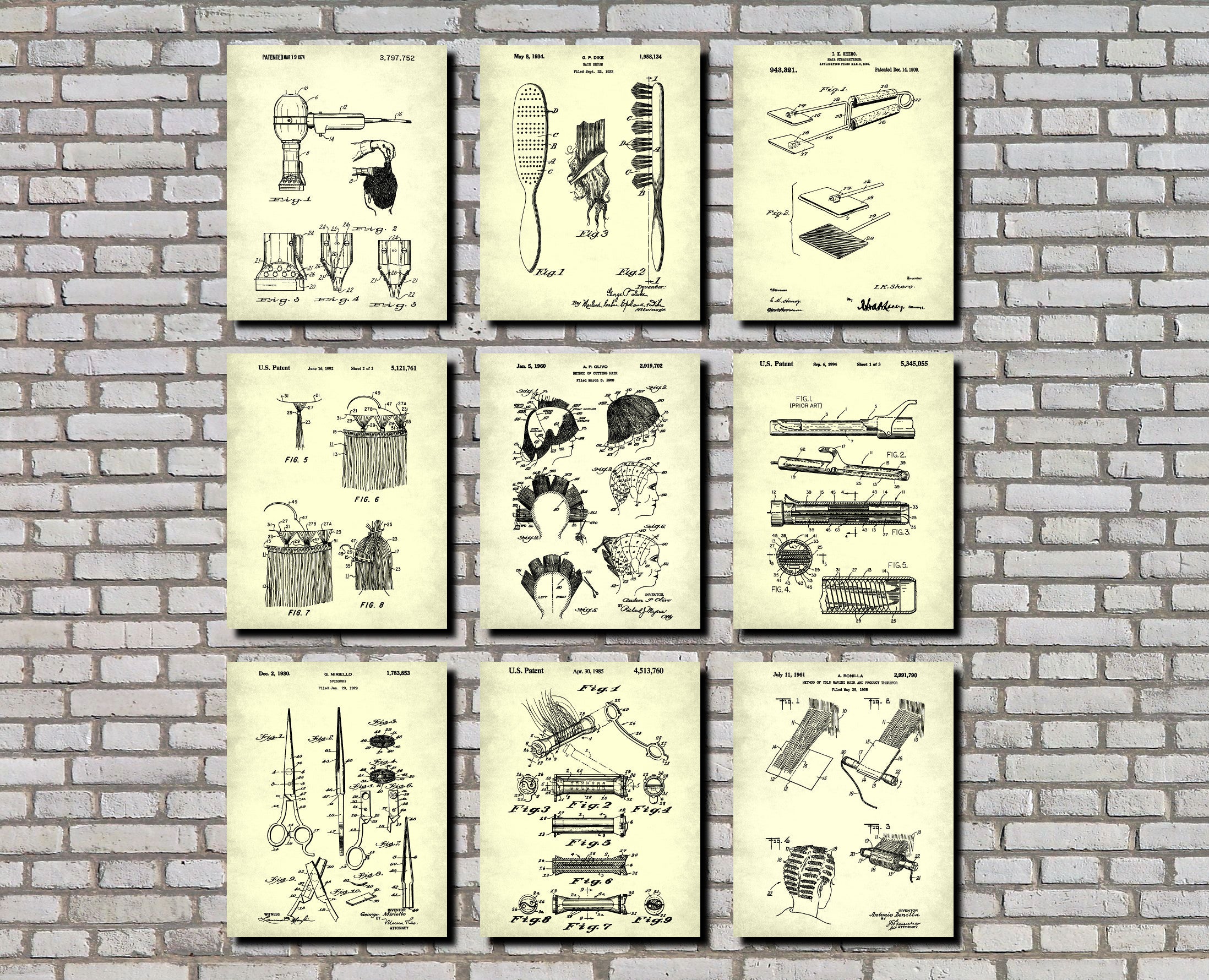 Hairdressing Patent Prints Set 9 Hair Salon Posters