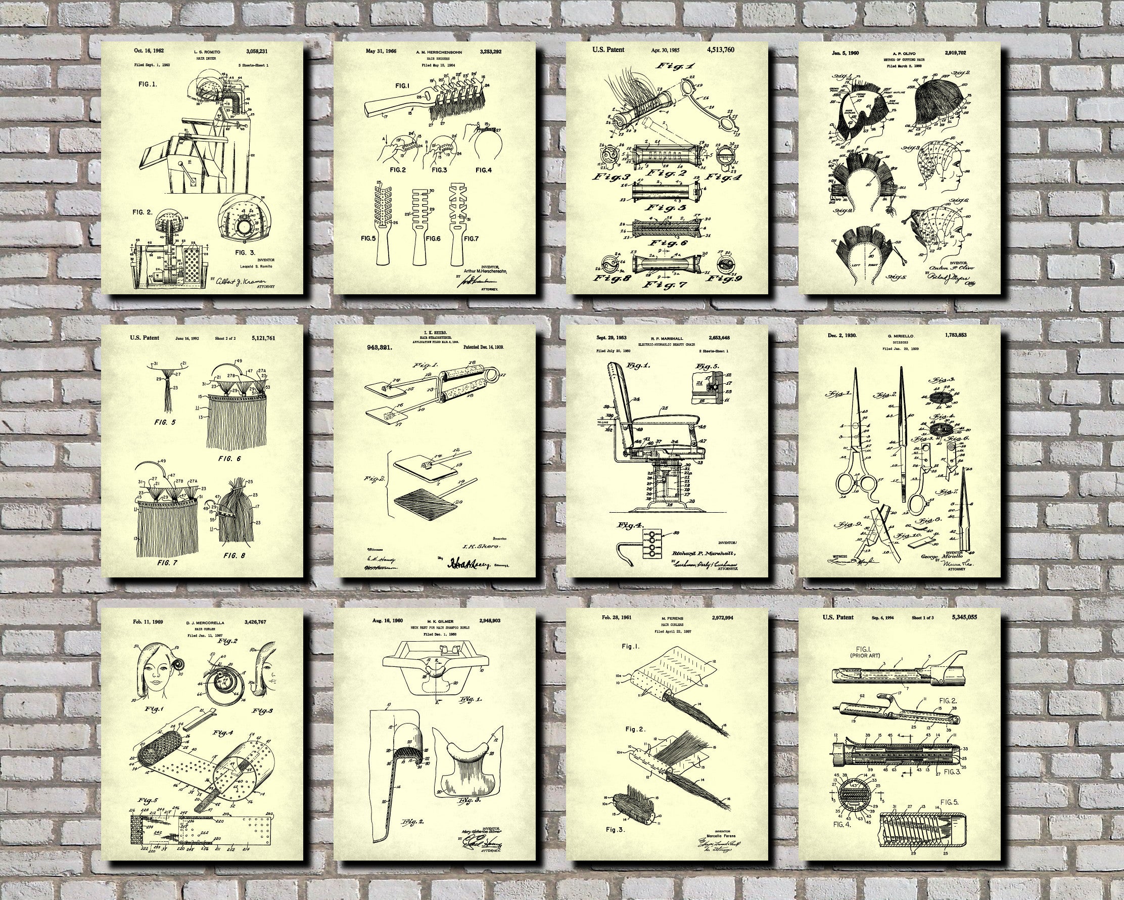Hair Salon Wall Art Hairdresser, Hairdressing Print Set 12B