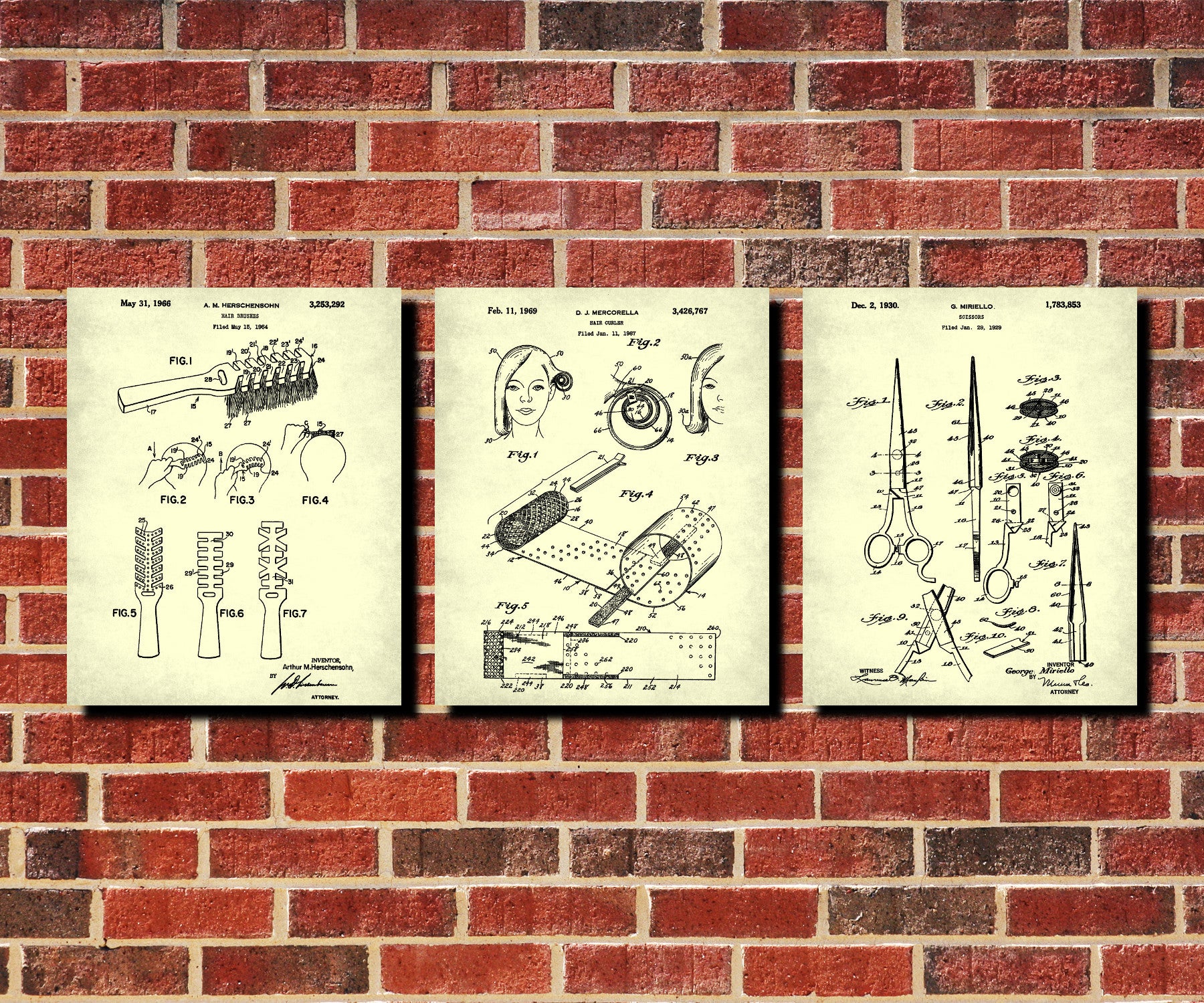 Hair Salon Decor, Hairdressing Posters, Hairdresser Gift Patent Print Set 3C