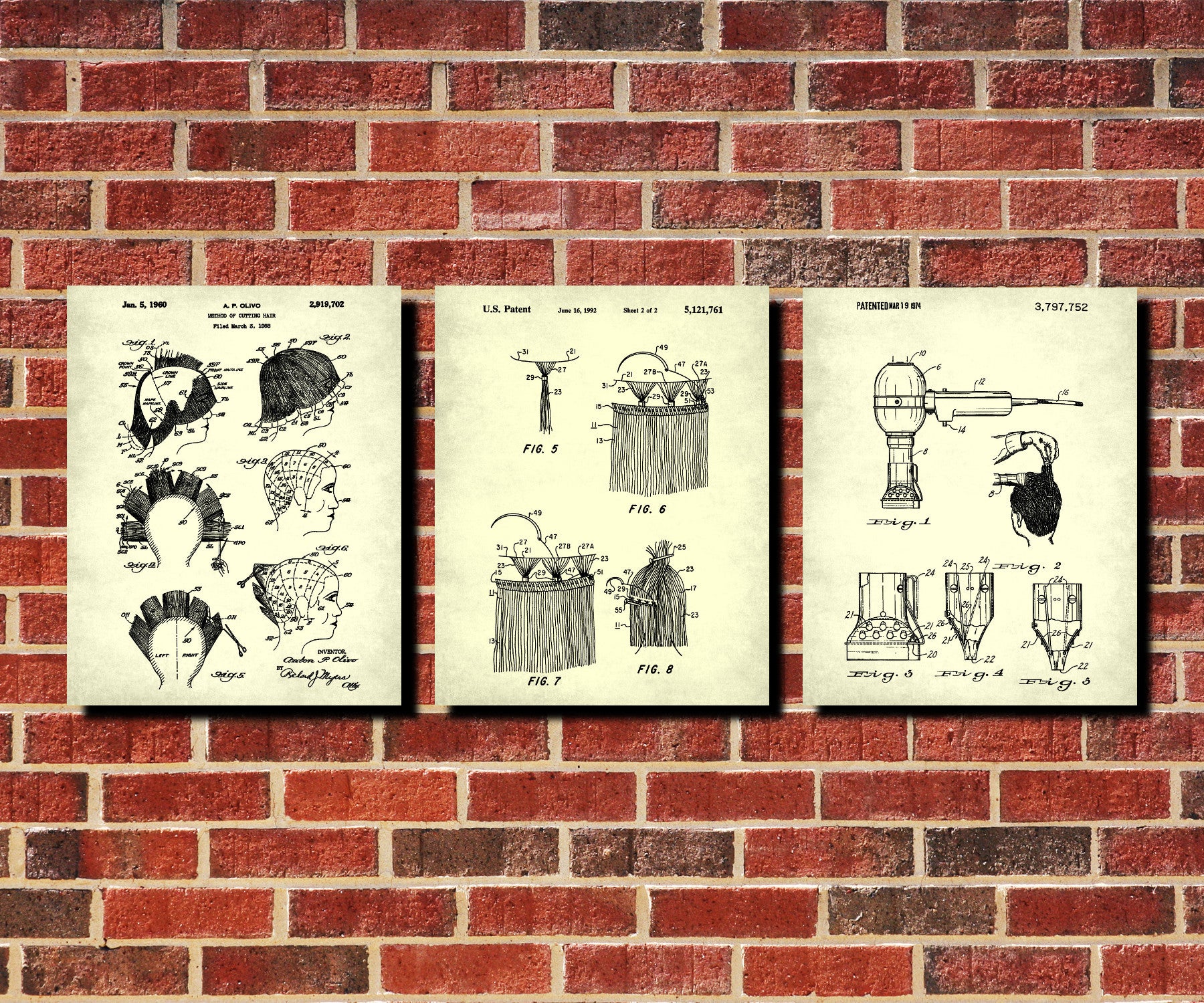 Hair Salon Decor, Hairdressing, Hairdresser Gift Patent Print Set 3E
