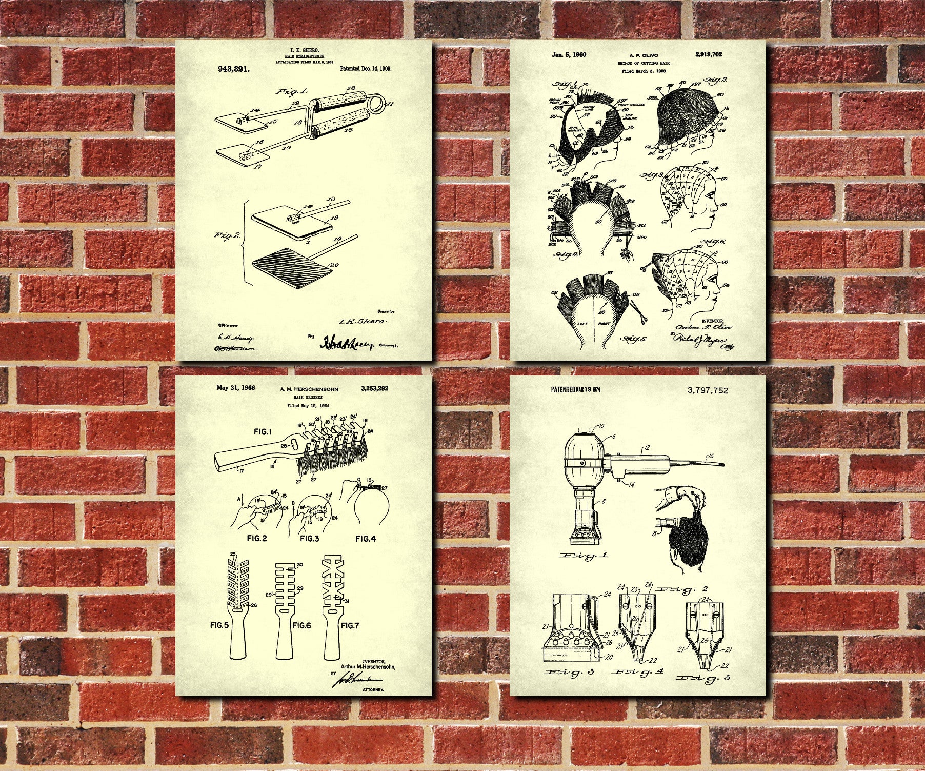 Hair Salon Wall Art Hairdresser, Hairdressing Print Set 4F