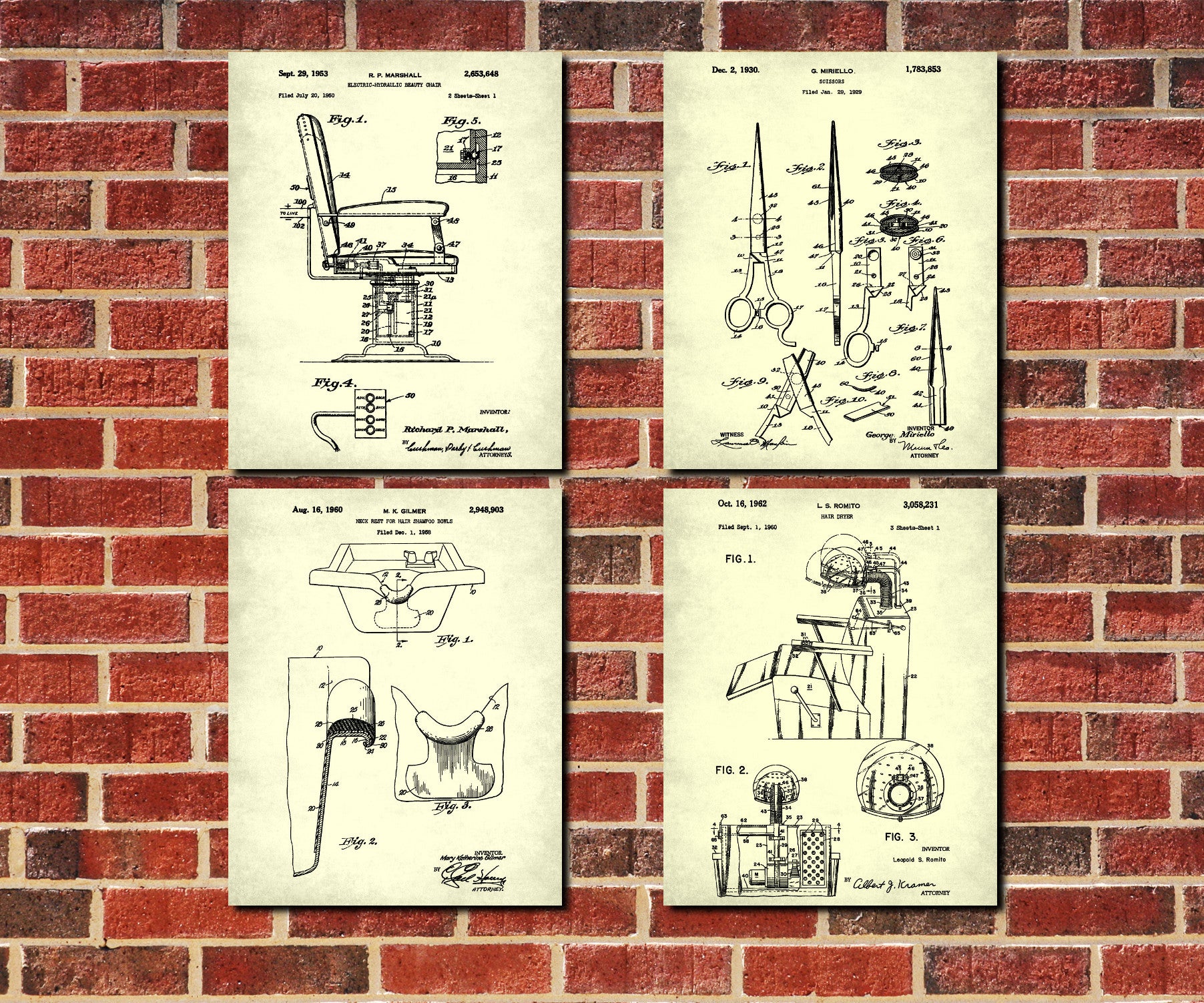 Hair Salon Wall Art Hairdresser, Hairdressing Print Set 4G