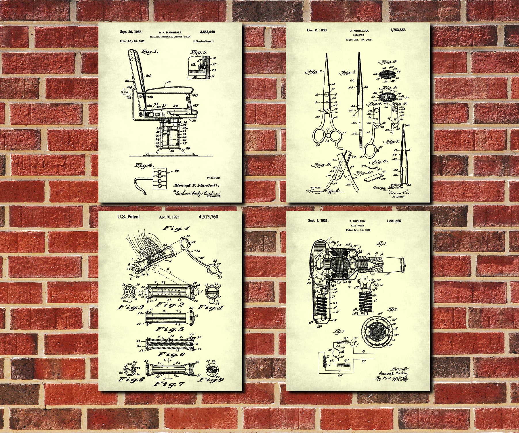 Hair Salon Wall Art Hairdresser, Hairdressing Print Set 4H