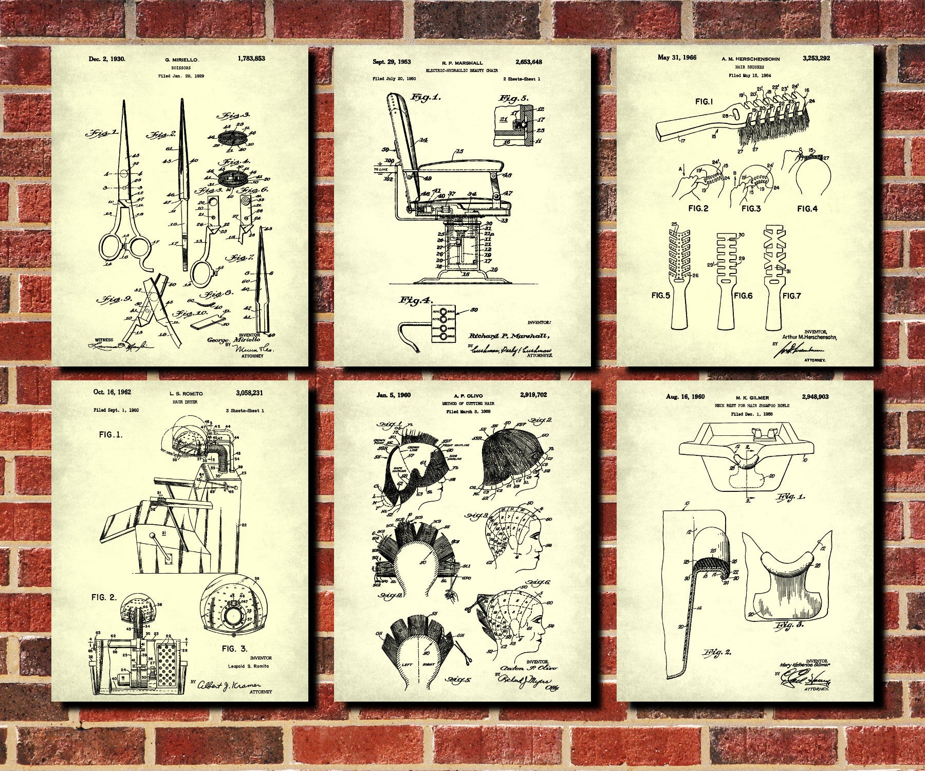 Hair Salon Wall Art Hairdresser, Hairdressing Print Set 6D