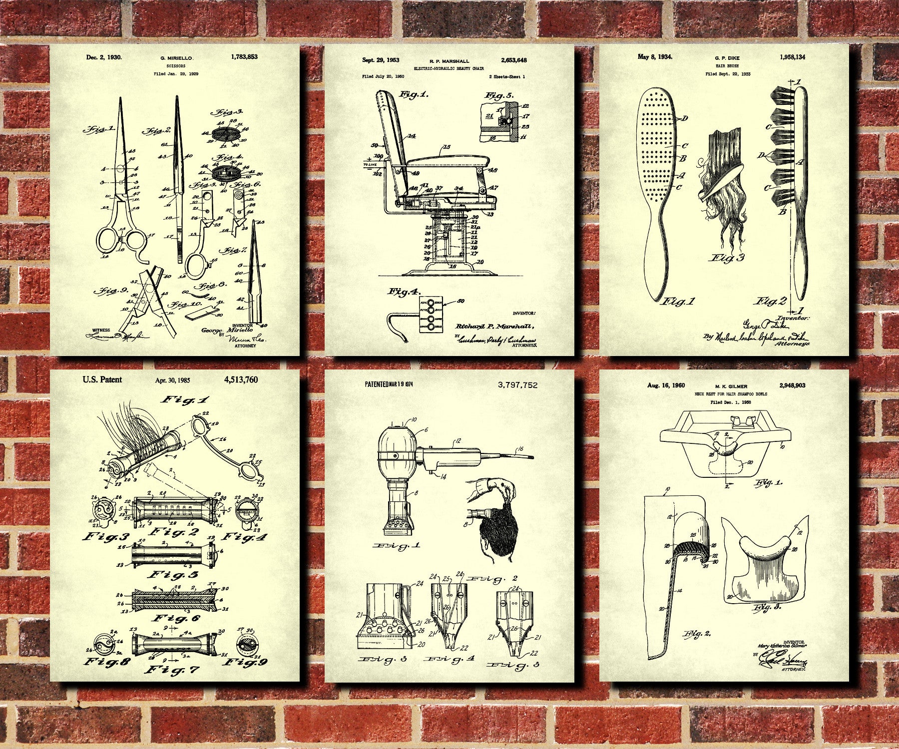 Hair Salon Wall Art Hairdresser, Hairdressing Print Set 6E