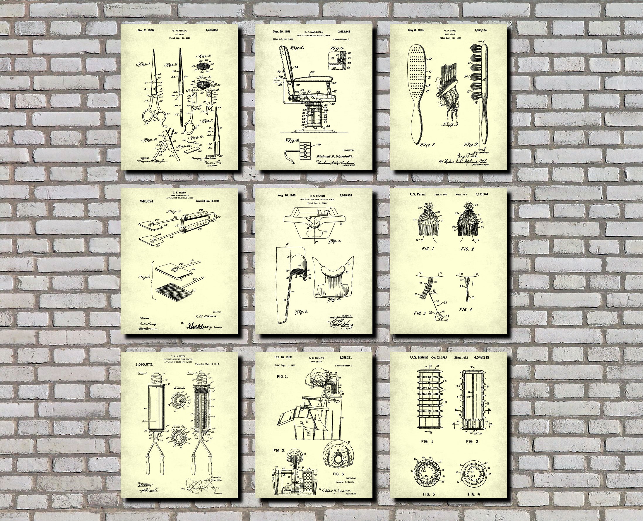 Hair Salon Wall Art Hairdresser, Hairdressing Print Set 9B