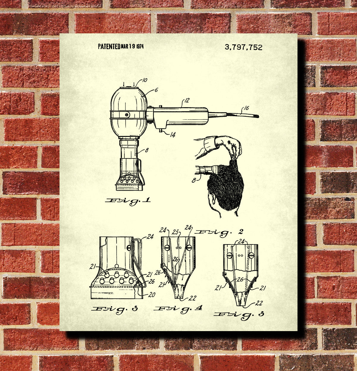 Hair Dryer Patent Print Salon Poster Hairdressing Blueprint