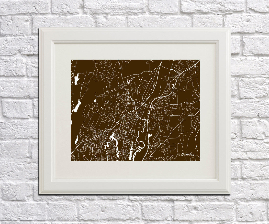 Hamden City Street Map Print Feature Wall Art Poster