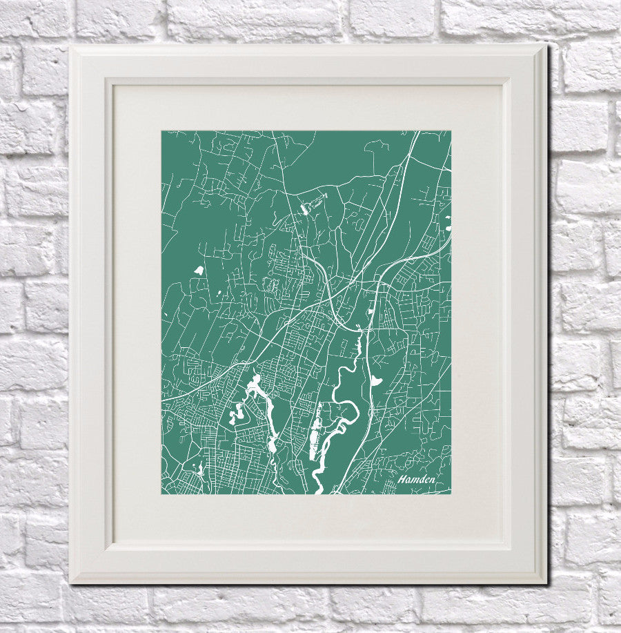 Hamden City Street Map Print Feature Wall Art Poster