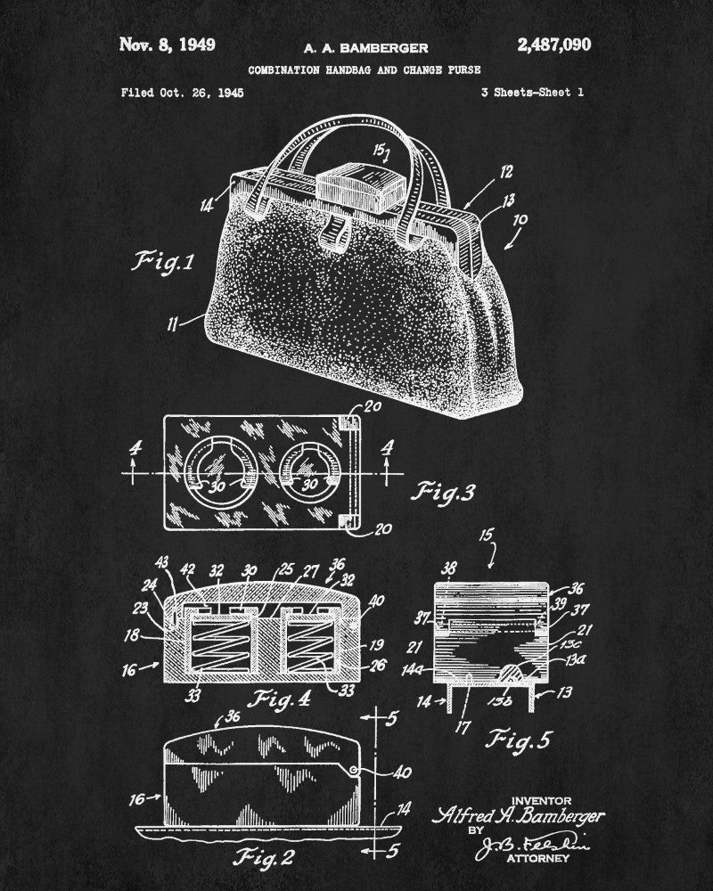Handbag Patent Print Fashion Accessory Design Blueprint Poster