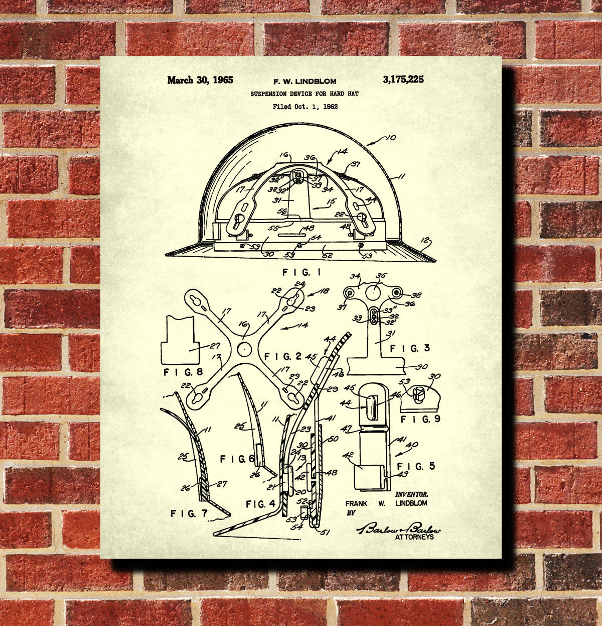 Hard Hat Patent Print Safety Equipment Blueprint Workshop Poster