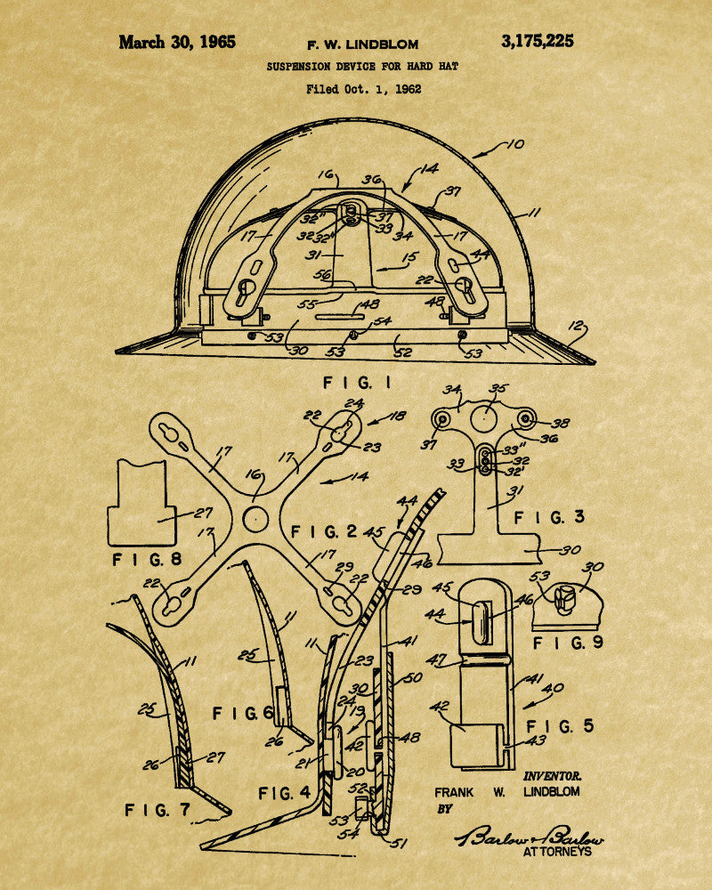 Hard Hat Patent Print Safety Equipment Blueprint Workshop Poster
