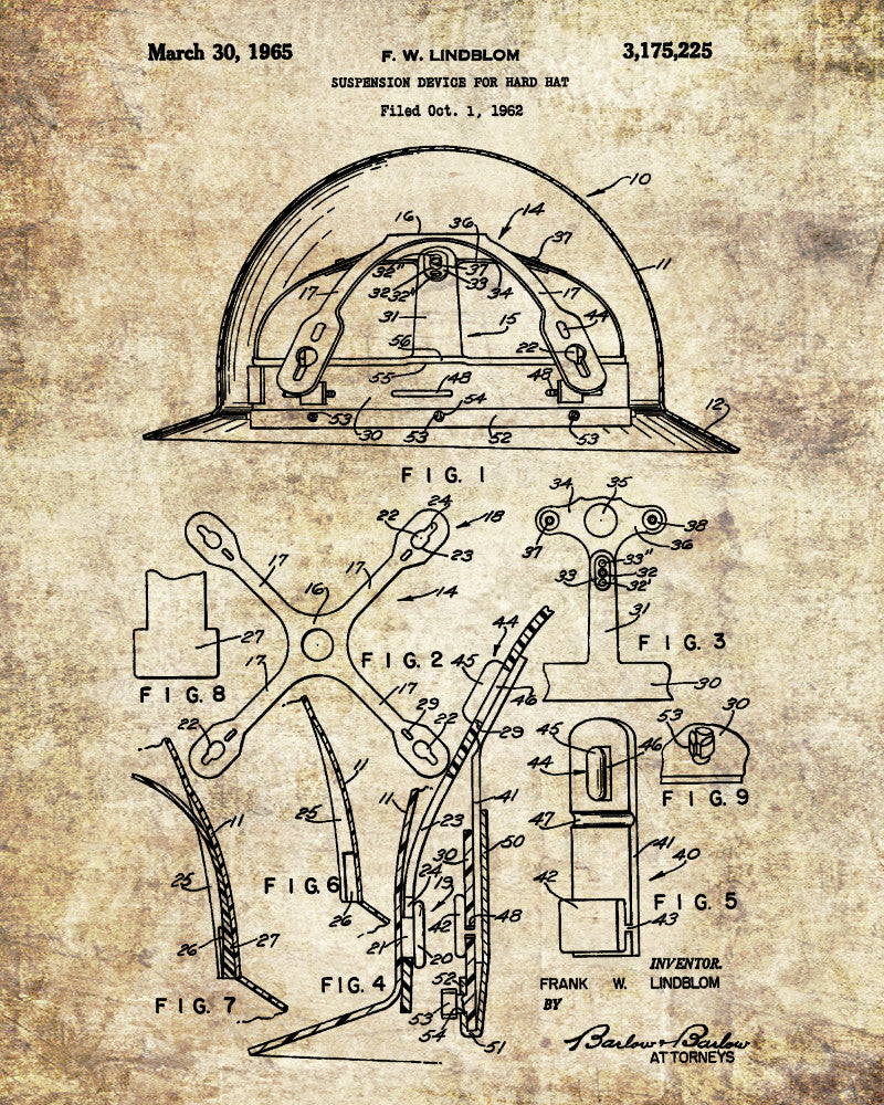 Hard Hat Patent Print Safety Equipment Blueprint Workshop Poster