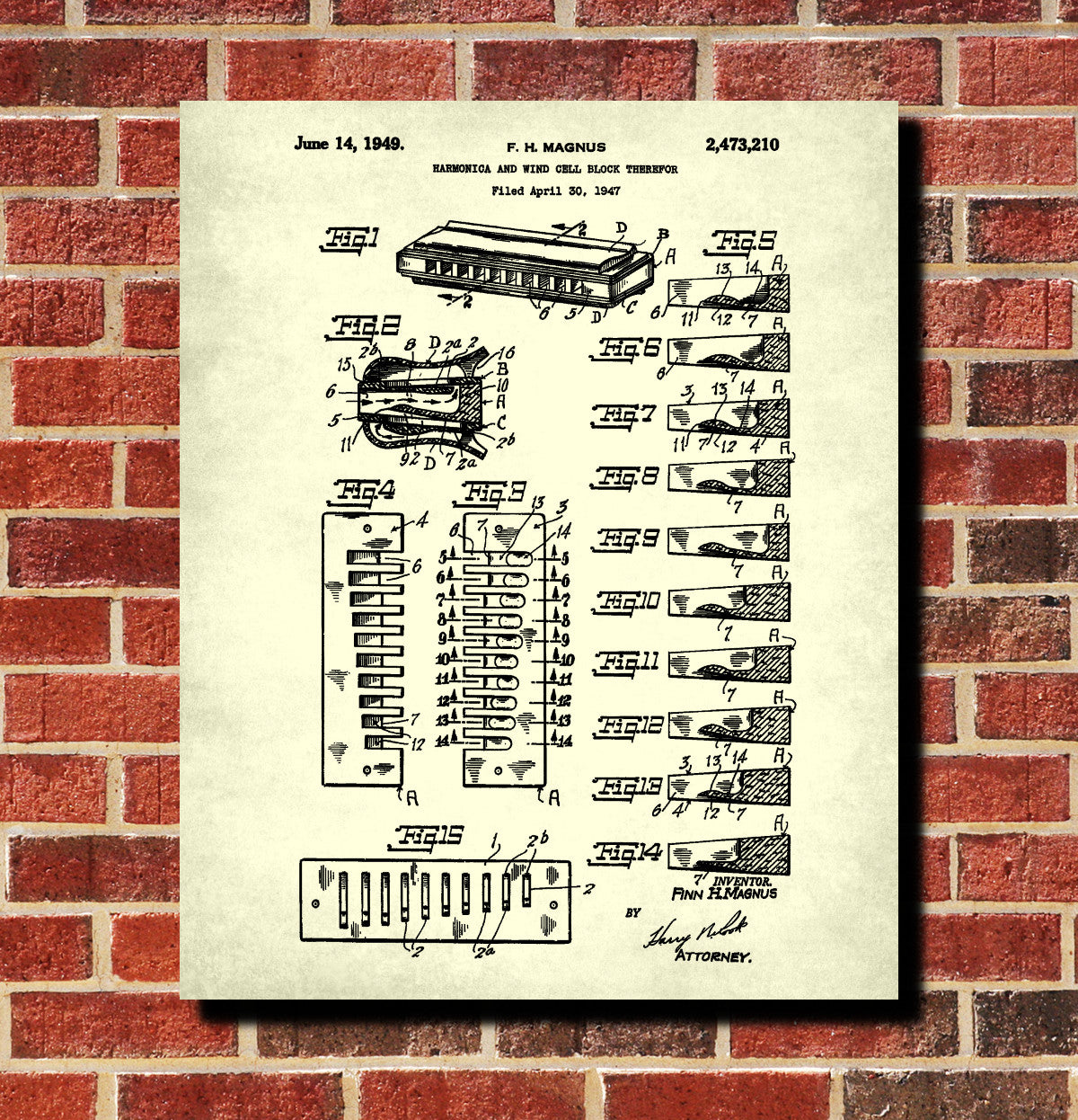 Harmonica Poster Musical Instrument Wall Art Music Patent Print