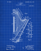 Harp Patent Print Orchestra Musical Instrument Wall Art Poster
