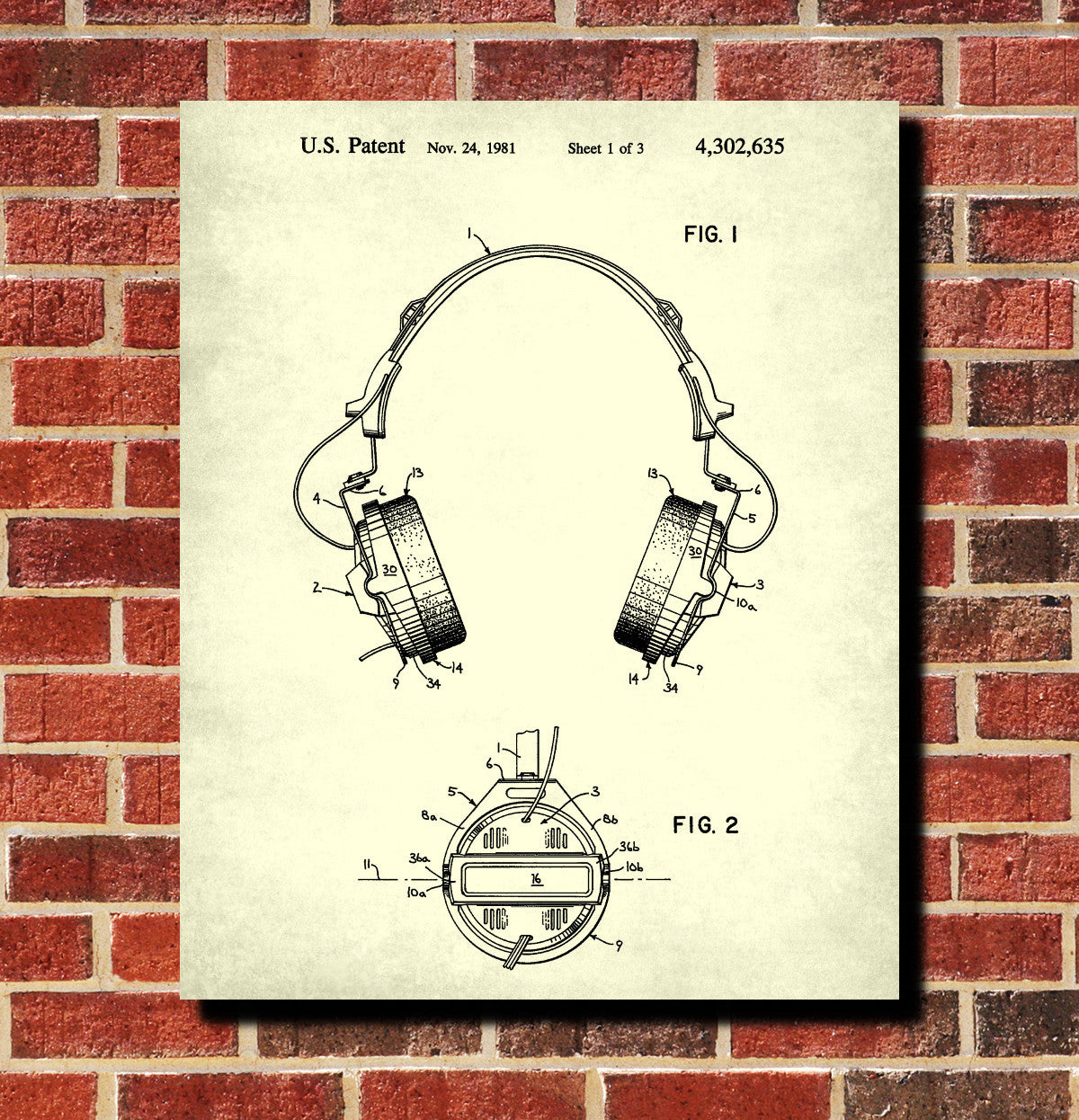 Headphones Patent Print Communications Gear Poster