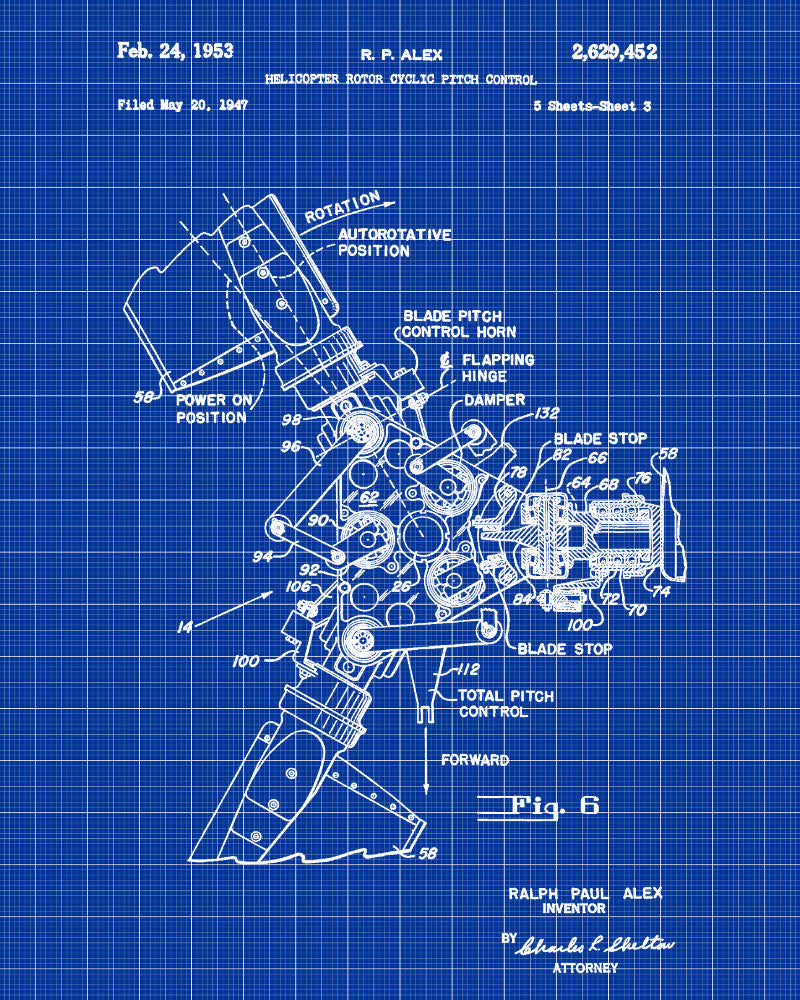Helicopter Rotor Patent Print Pilot Blueprint Flying Poster