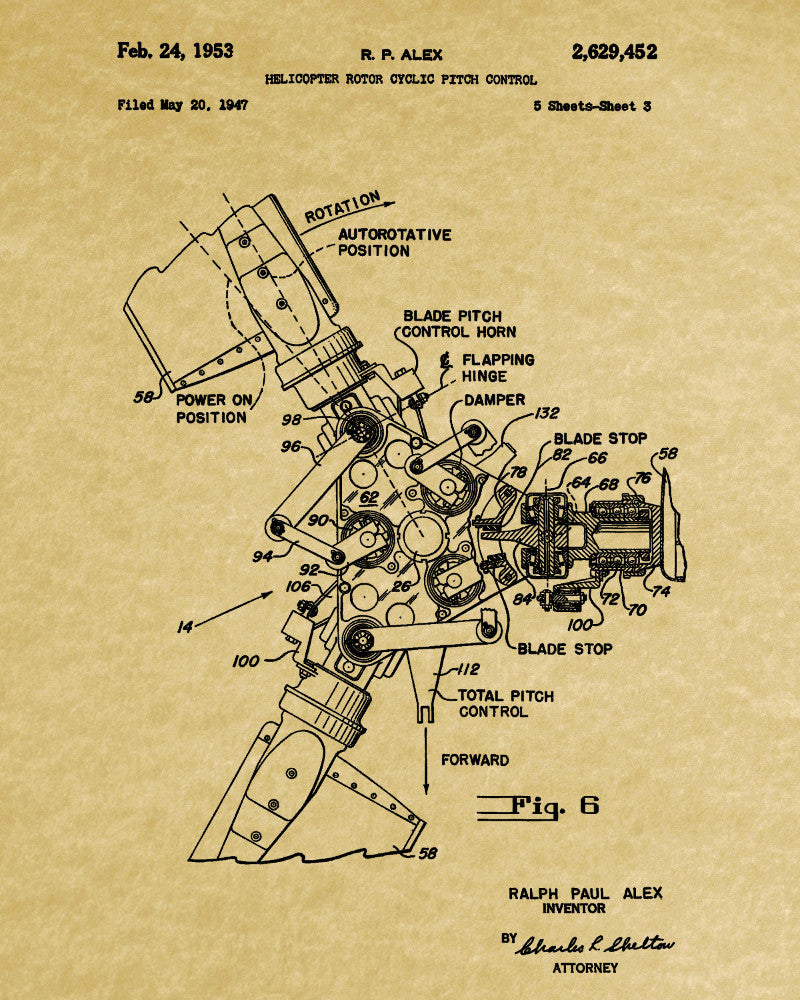 Helicopter Rotor Patent Print Pilot Blueprint Flying Poster