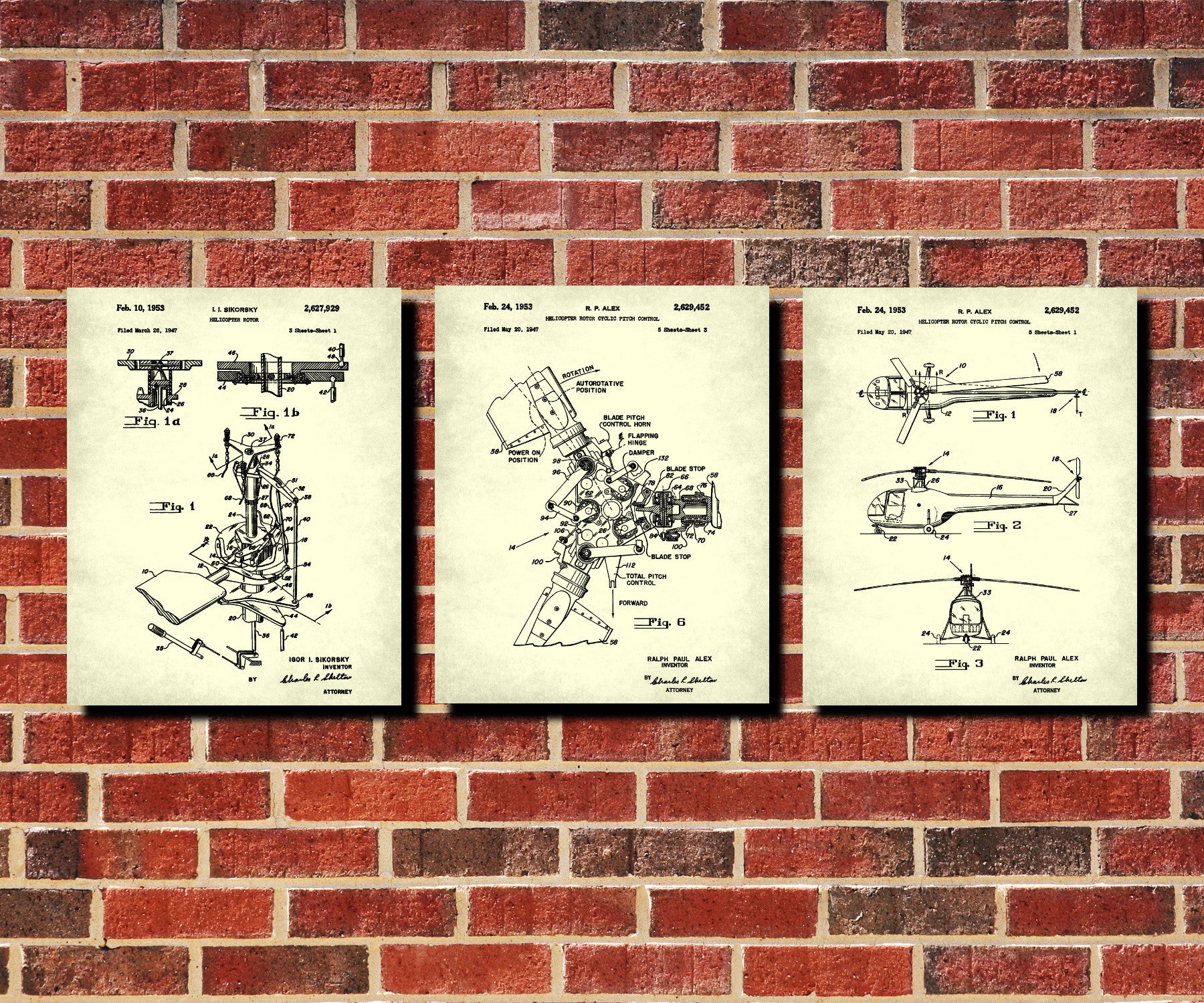 Helicopter Patent Prints Set 3 Aircraft Posters Pilot Gift