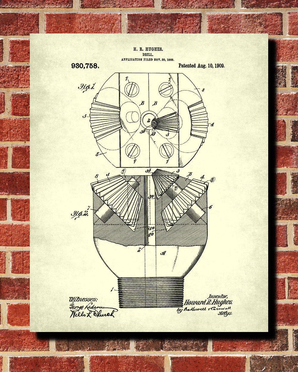Hughes Drill Patent Print Oil Drilling Blueprint Engineering Poster - OnTrendAndFab