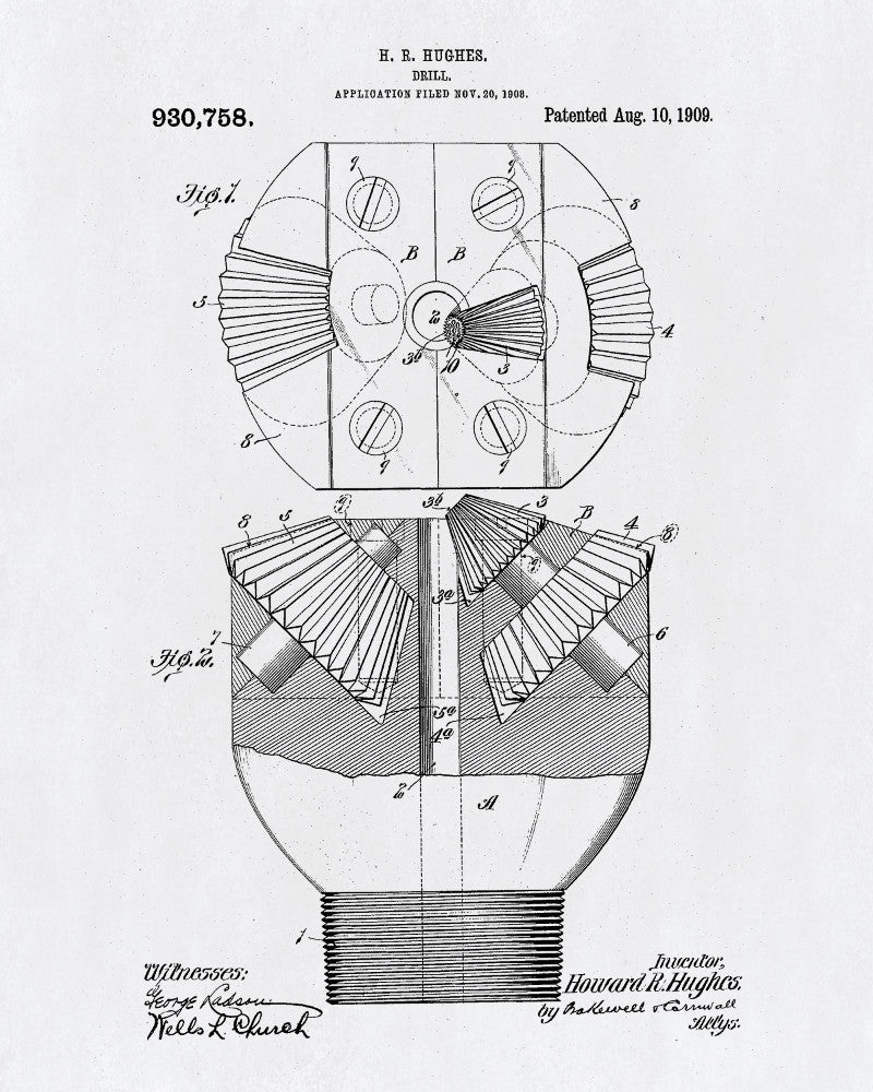 Hughes Drill Patent Print Oil Drilling Blueprint Engineering Poster - OnTrendAndFab