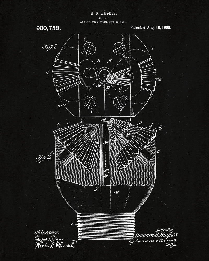 Hughes Drill Patent Print Oil Drilling Blueprint Engineering Poster - OnTrendAndFab