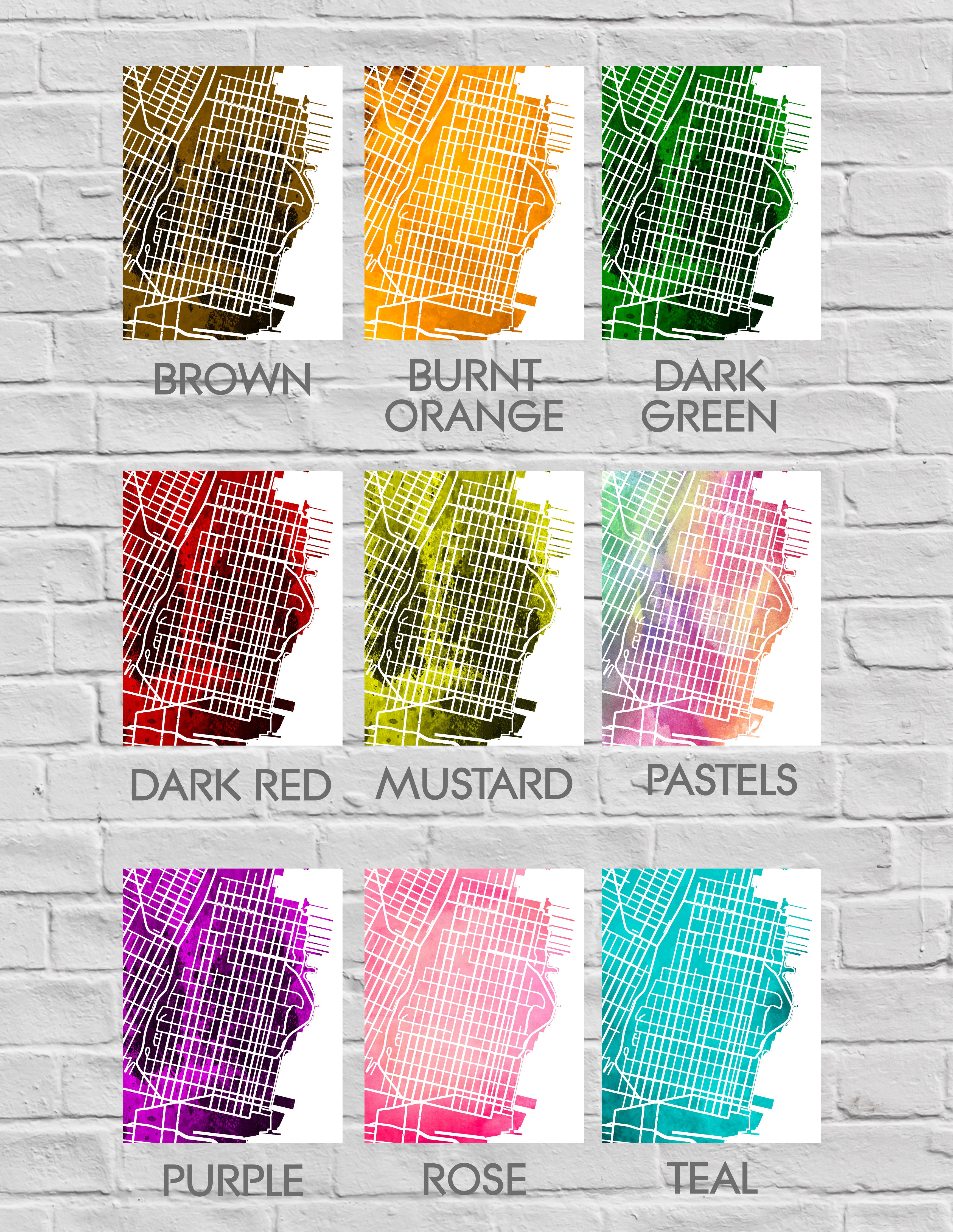 Hoboken New Jersey City Street Map Print Modern Art Poster 7178