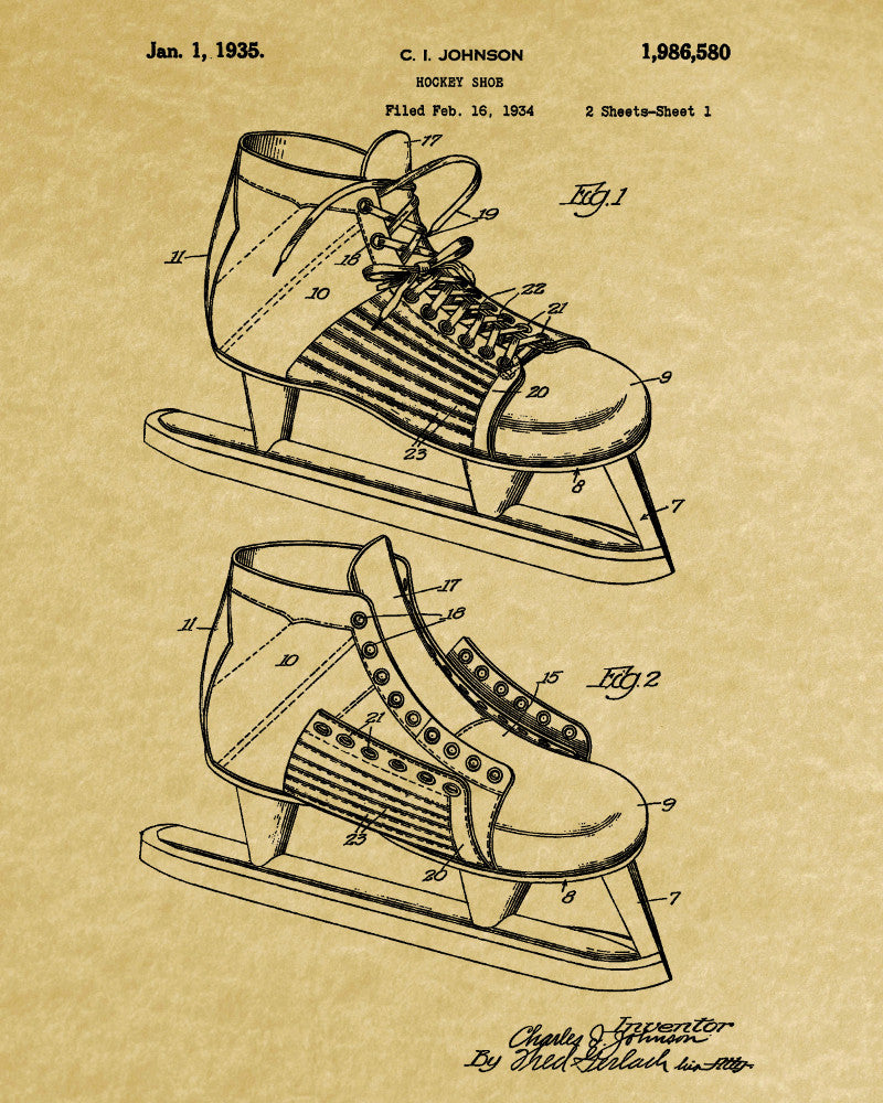 Ice Hockey Skate Boot Patent Print Sports Wall Art