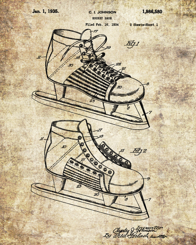 Ice Hockey Skate Boot Patent Print Sports Wall Art