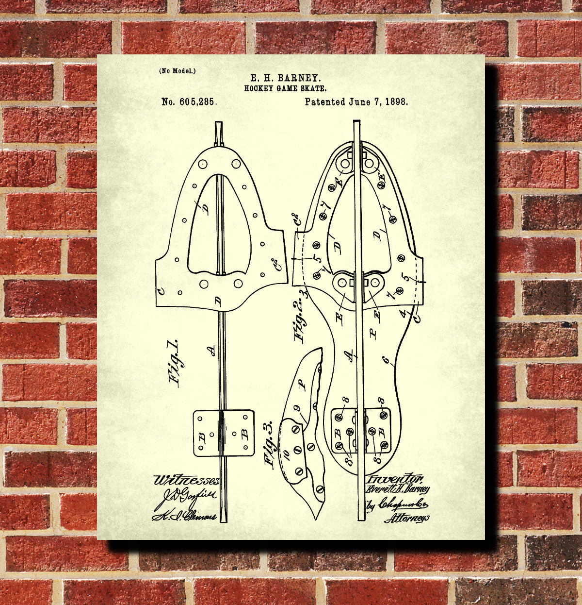 Ice Hockey Skate Boot Patent Print Sports Poster