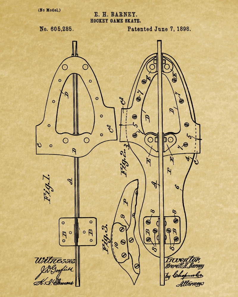 Ice Hockey Skate Boot Patent Print Sports Poster