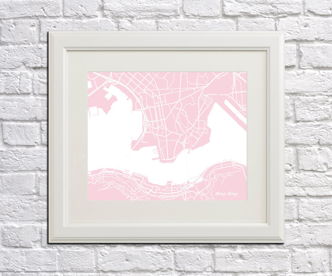 Hong Kong City Street Map Print Modern Art Poster