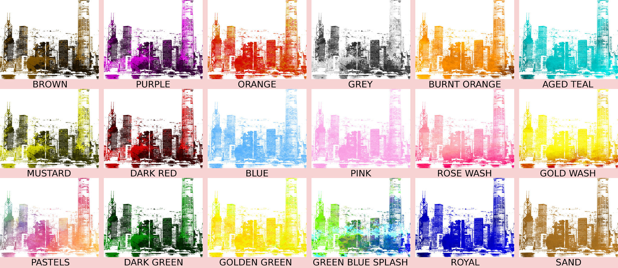 Hong Kong City Skyline Print Landscape Poster Feature Wall Art