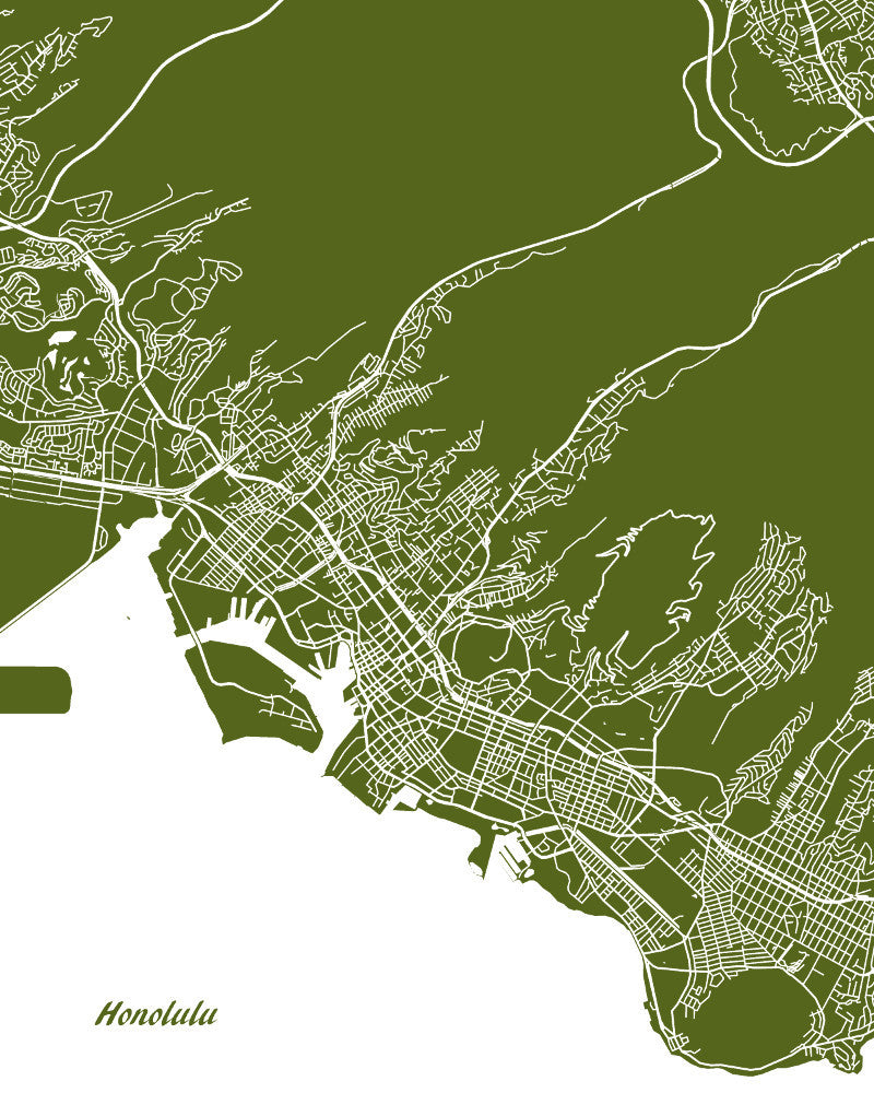 Honolulu City Street Map Print Feature Wall Art Poster