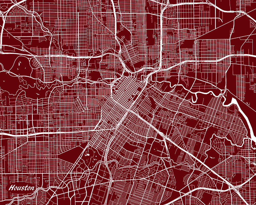 Houston City Street Map Print Feature Wall Art Poster