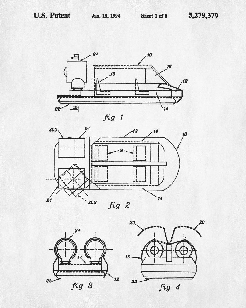 Hovercraft Patent Print Engineering Blueprint Poster Man Cave Wall Art - OnTrendAndFab