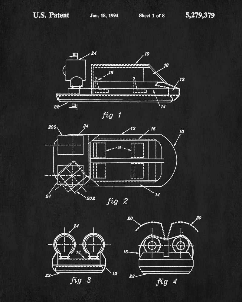 Hovercraft Patent Print Engineering Blueprint Poster Man Cave Wall Art - OnTrendAndFab